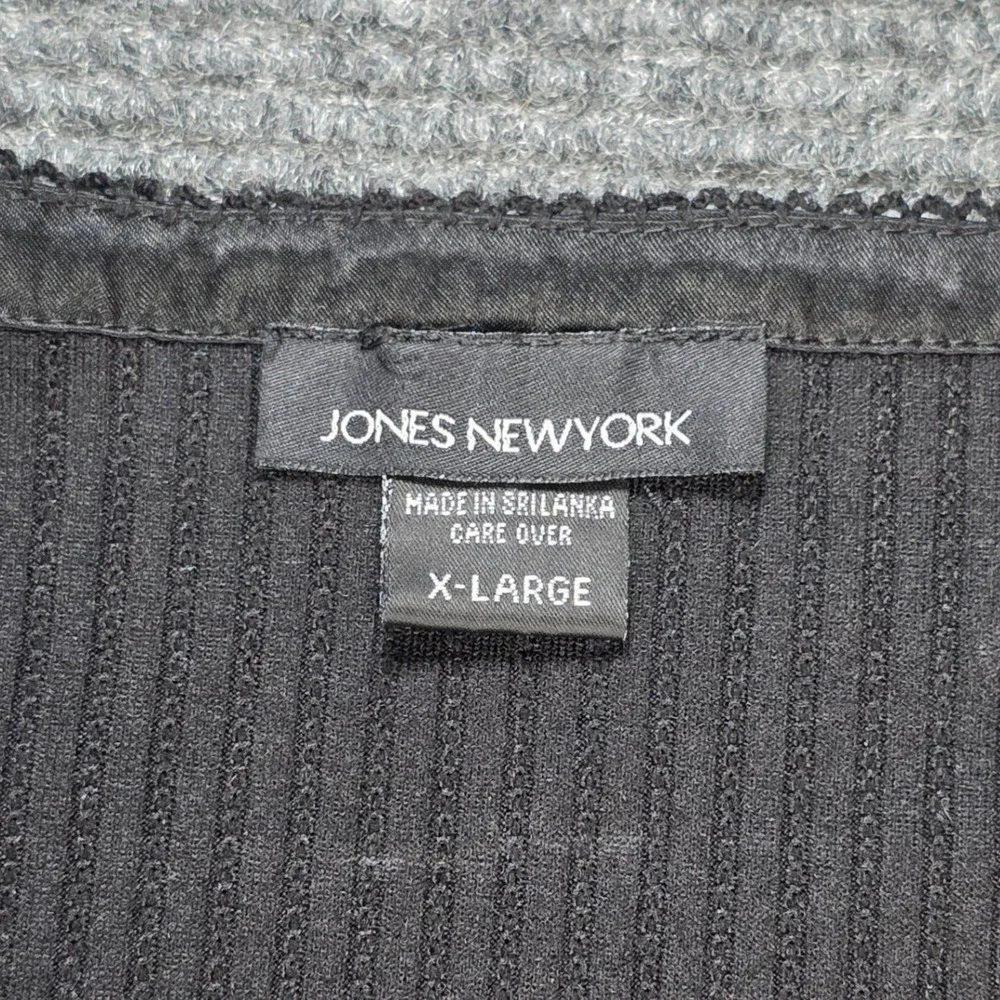 Jones New York Ribbed Button Front Cardigan‎ Women's XL Black Satin Trim V-Neck